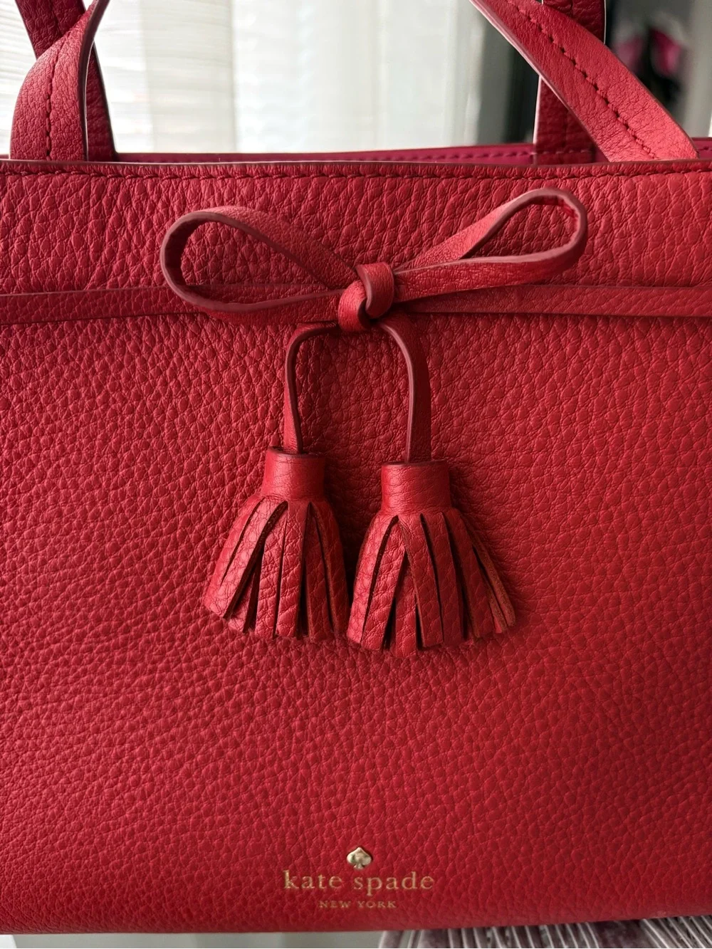kate spade Red Leather Tassel Satchel with Bow Detail